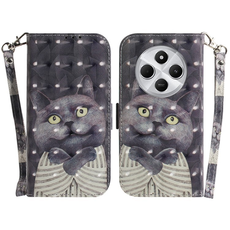 For Xiaomi Redmi 14C 4G Case Pattern Printing Leather Wallet Phone Cover - Embracing Cat