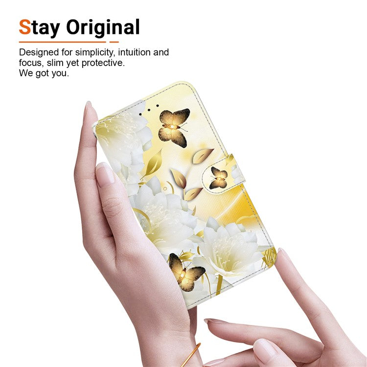 For Xiaomi Poco C75 4G / Redmi 14R 5G / 14C 4G Wallet Phone Case Anti-Drop Leather Flip Cover Pattern Printing - Gold Butterfly Flower