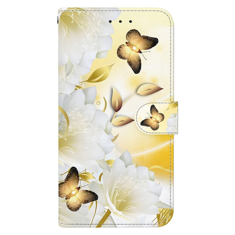 For Xiaomi Poco C75 4G / Redmi 14R 5G / 14C 4G Wallet Phone Case Anti-Drop Leather Flip Cover Pattern Printing - Gold Butterfly Flower