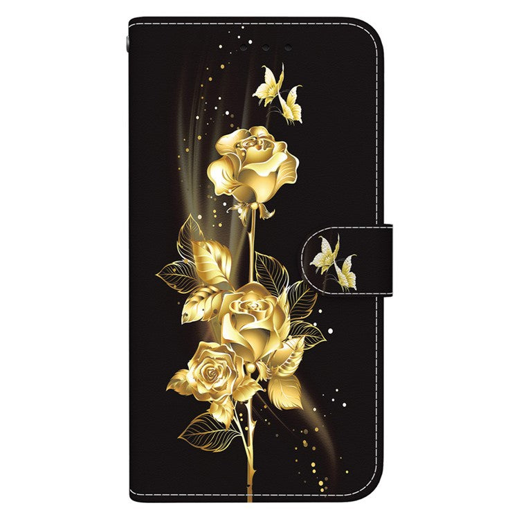 For Xiaomi Poco C75 4G / Redmi 14R 5G / 14C 4G Wallet Phone Case Anti-Drop Leather Flip Cover Pattern Printing - Gold Butterfly Rose