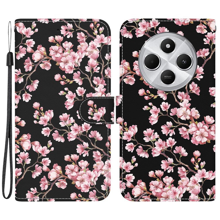 For Xiaomi Poco C75 4G / Redmi 14R 5G / 14C 4G Wallet Phone Case Anti-Drop Leather Flip Cover Pattern Printing - Plum Blossom