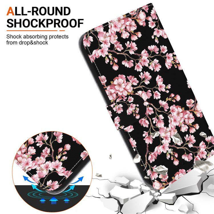 For Xiaomi Poco C75 4G / Redmi 14R 5G / 14C 4G Wallet Phone Case Anti-Drop Leather Flip Cover Pattern Printing - Plum Blossom