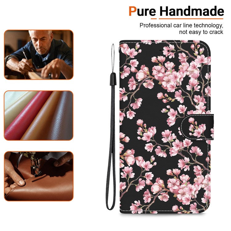 For Xiaomi Poco C75 4G / Redmi 14R 5G / 14C 4G Wallet Phone Case Anti-Drop Leather Flip Cover Pattern Printing - Plum Blossom