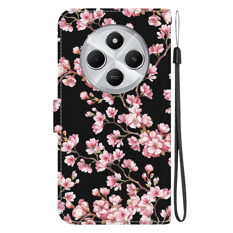 For Xiaomi Poco C75 4G / Redmi 14R 5G / 14C 4G Wallet Phone Case Anti-Drop Leather Flip Cover Pattern Printing - Plum Blossom