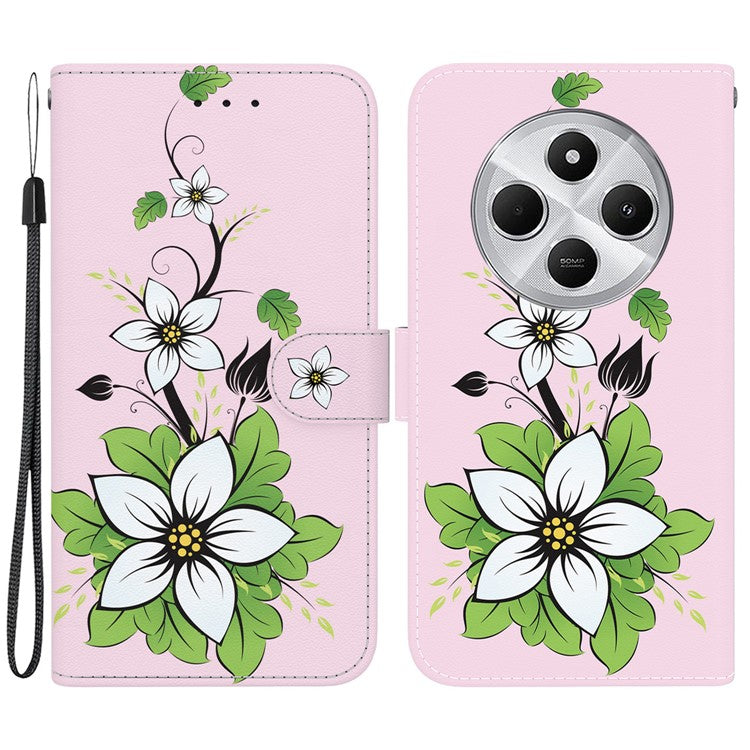 For Xiaomi Poco C75 4G / Redmi 14R 5G / 14C 4G Wallet Phone Case Anti-Drop Leather Flip Cover Pattern Printing - Lily