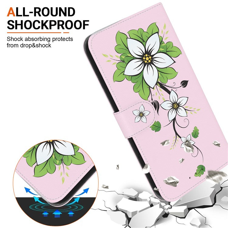 For Xiaomi Poco C75 4G / Redmi 14R 5G / 14C 4G Wallet Phone Case Anti-Drop Leather Flip Cover Pattern Printing - Lily