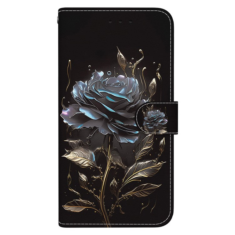 For Xiaomi Poco C75 4G / Redmi 14R 5G / 14C 4G Wallet Phone Case Anti-Drop Leather Flip Cover Pattern Printing - Black Rose