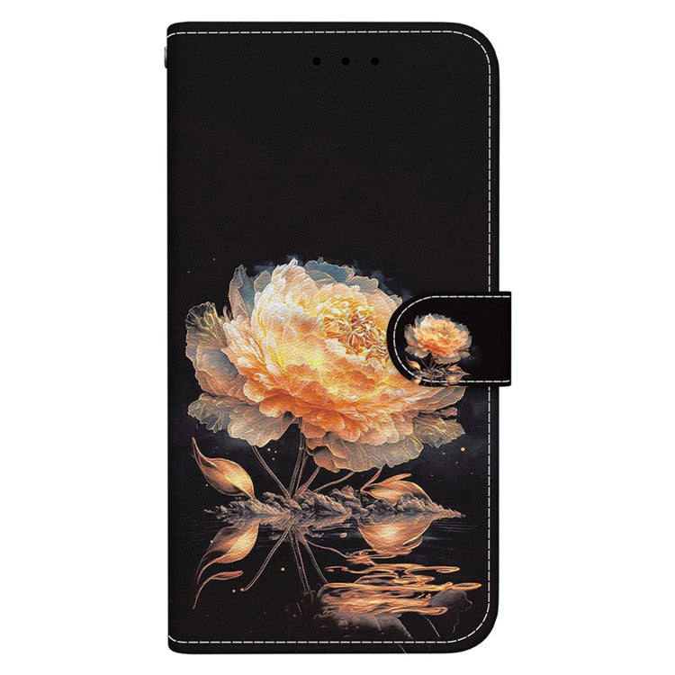 For Xiaomi Poco C75 4G / Redmi 14R 5G / 14C 4G Wallet Phone Case Anti-Drop Leather Flip Cover Pattern Printing - Gold Peony