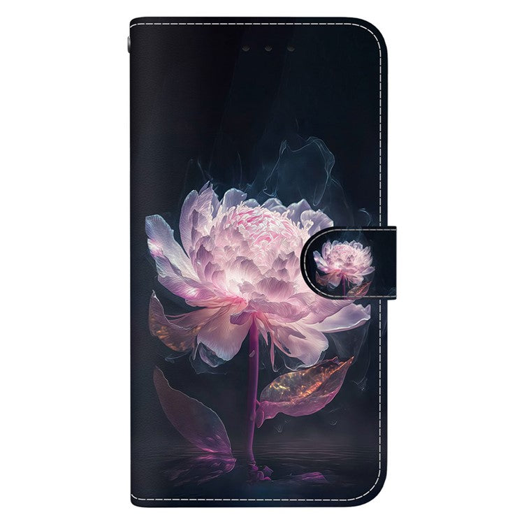 For Xiaomi Poco C75 4G / Redmi 14R 5G / 14C 4G Wallet Phone Case Anti-Drop Leather Flip Cover Pattern Printing - Purple Peony