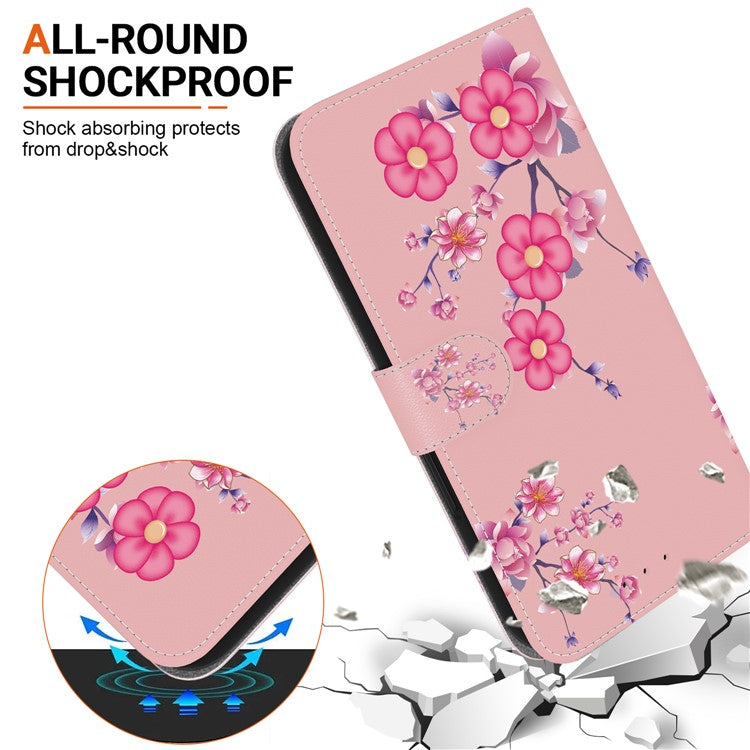 For Xiaomi Poco C75 4G / Redmi 14R 5G / 14C 4G Wallet Phone Case Anti-Drop Leather Flip Cover Pattern Printing - Sakura