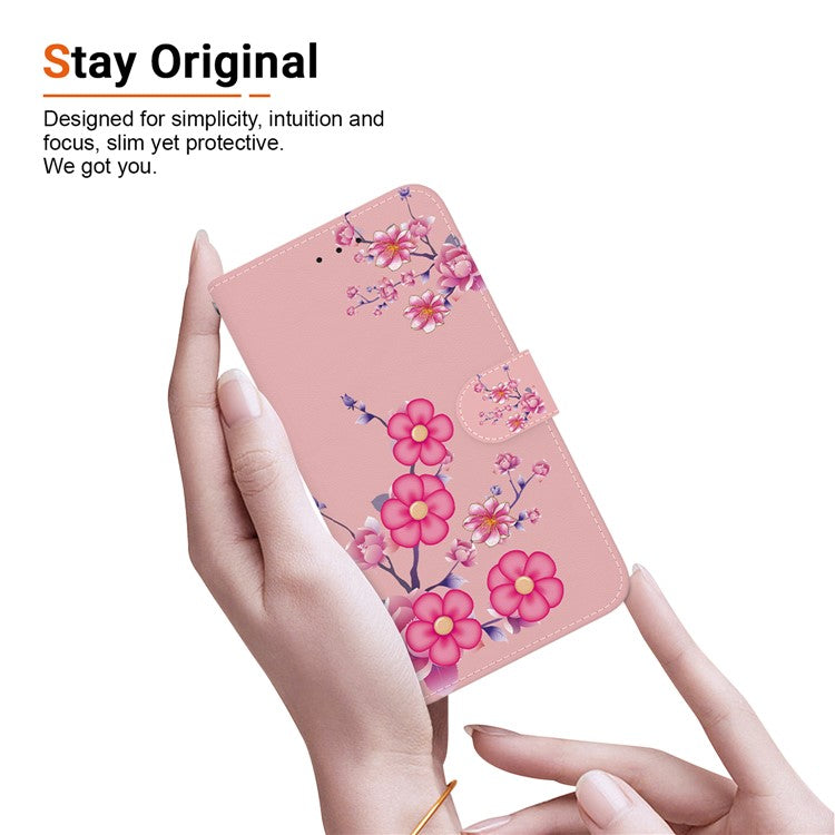 For Xiaomi Poco C75 4G / Redmi 14R 5G / 14C 4G Wallet Phone Case Anti-Drop Leather Flip Cover Pattern Printing - Sakura