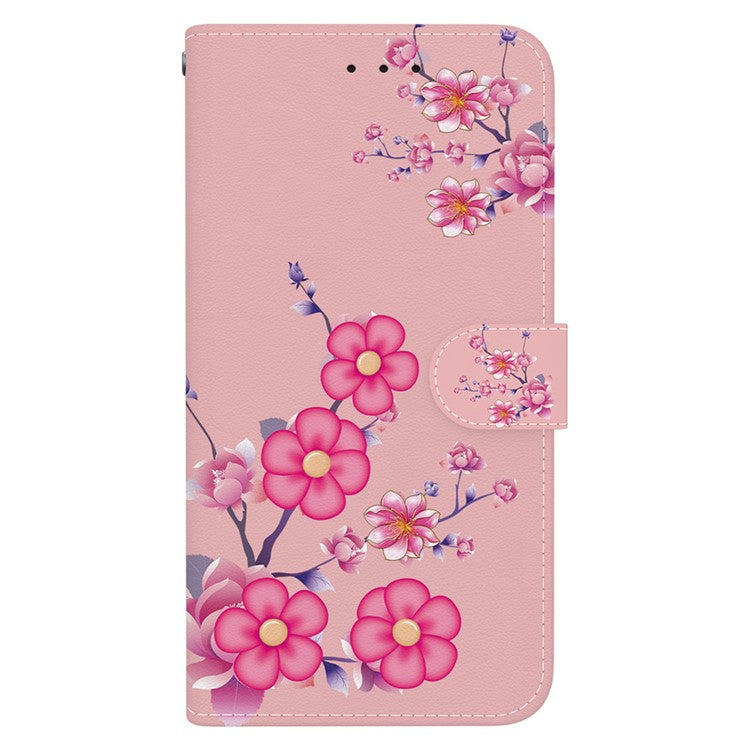 For Xiaomi Poco C75 4G / Redmi 14R 5G / 14C 4G Wallet Phone Case Anti-Drop Leather Flip Cover Pattern Printing - Sakura