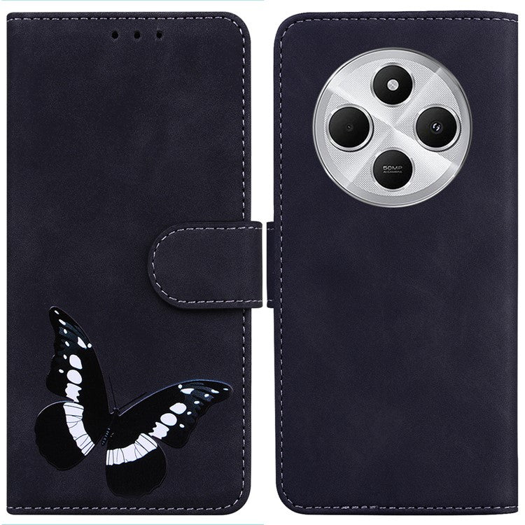 For Xiaomi Poco C75 4G / Redmi 14R 5G / 14C 4G Stand Case PU Leather Phone Cover Butterfly Printed - Black