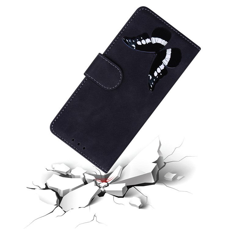 For Xiaomi Poco C75 4G / Redmi 14R 5G / 14C 4G Stand Case PU Leather Phone Cover Butterfly Printed - Black