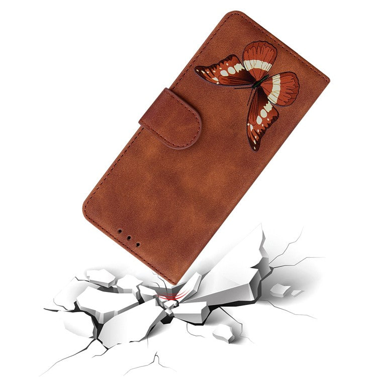 For Xiaomi Poco C75 4G / Redmi 14R 5G / 14C 4G Stand Case PU Leather Phone Cover Butterfly Printed - Brown