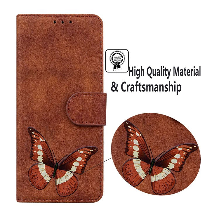 For Xiaomi Poco C75 4G / Redmi 14R 5G / 14C 4G Stand Case PU Leather Phone Cover Butterfly Printed - Brown