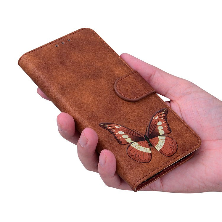 For Xiaomi Poco C75 4G / Redmi 14R 5G / 14C 4G Stand Case PU Leather Phone Cover Butterfly Printed - Brown