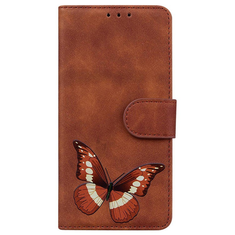 For Xiaomi Poco C75 4G / Redmi 14R 5G / 14C 4G Stand Case PU Leather Phone Cover Butterfly Printed - Brown