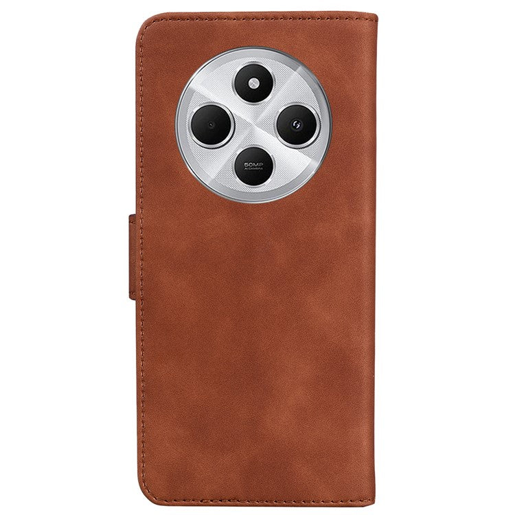 For Xiaomi Poco C75 4G / Redmi 14R 5G / 14C 4G Stand Case PU Leather Phone Cover Butterfly Printed - Brown