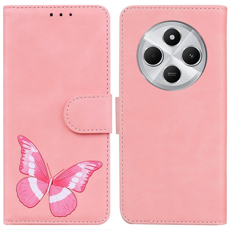 For Xiaomi Poco C75 4G / Redmi 14R 5G / 14C 4G Stand Case PU Leather Phone Cover Butterfly Printed - Pink