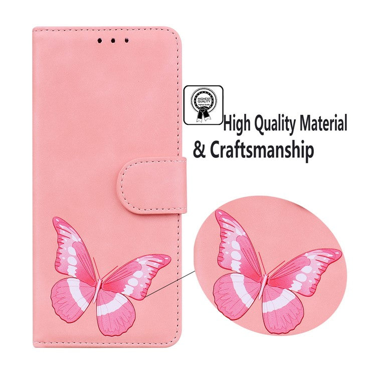 For Xiaomi Poco C75 4G / Redmi 14R 5G / 14C 4G Stand Case PU Leather Phone Cover Butterfly Printed - Pink