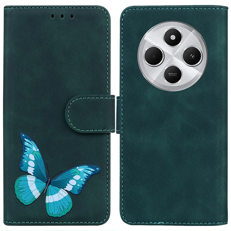 For Xiaomi Poco C75 4G / Redmi 14R 5G / 14C 4G Stand Case PU Leather Phone Cover Butterfly Printed - Green