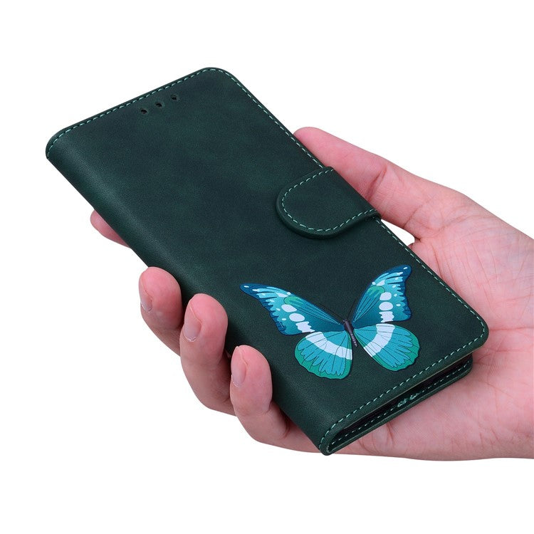 For Xiaomi Poco C75 4G / Redmi 14R 5G / 14C 4G Stand Case PU Leather Phone Cover Butterfly Printed - Green