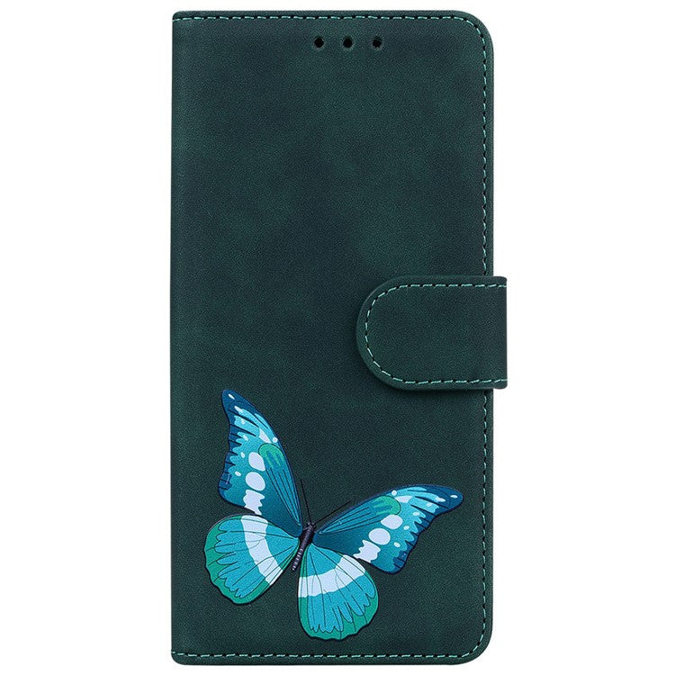 For Xiaomi Poco C75 4G / Redmi 14R 5G / 14C 4G Stand Case PU Leather Phone Cover Butterfly Printed - Green