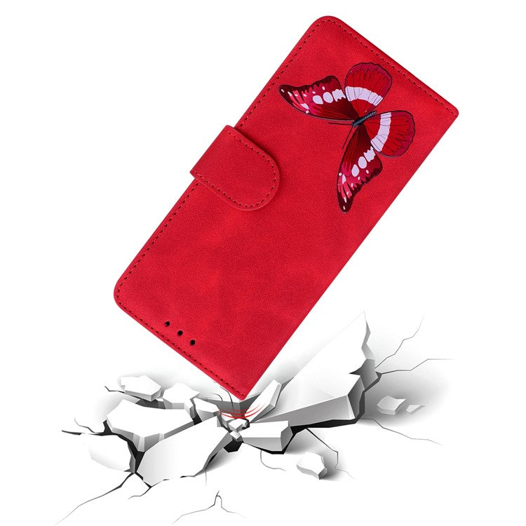 For Xiaomi Poco C75 4G / Redmi 14R 5G / 14C 4G Stand Case PU Leather Phone Cover Butterfly Printed - Red