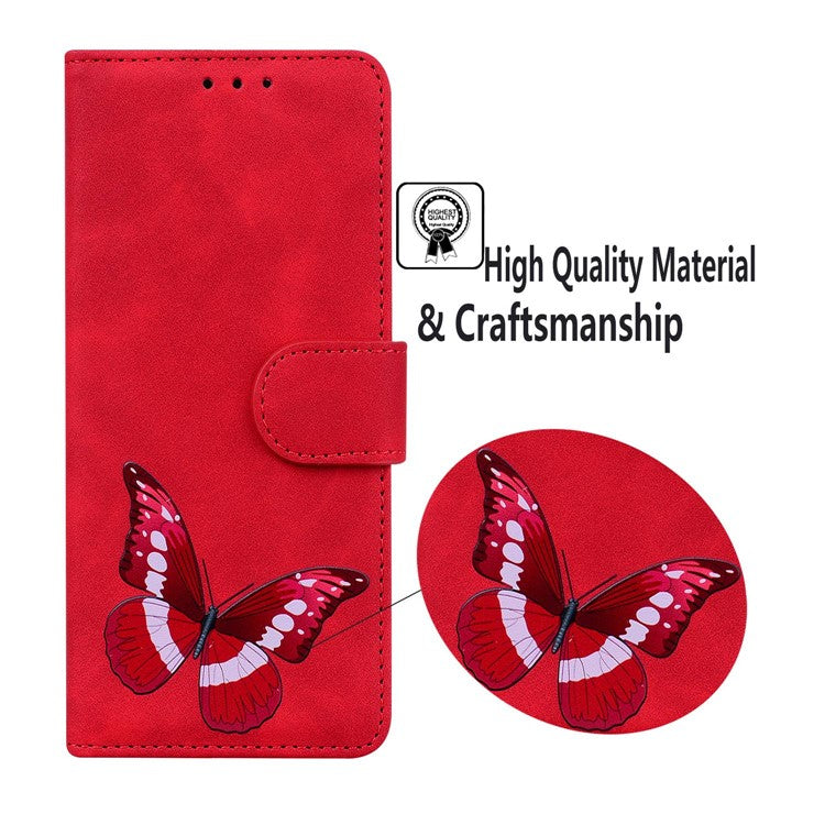 For Xiaomi Poco C75 4G / Redmi 14R 5G / 14C 4G Stand Case PU Leather Phone Cover Butterfly Printed - Red