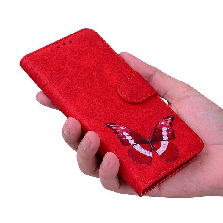 For Xiaomi Poco C75 4G / Redmi 14R 5G / 14C 4G Stand Case PU Leather Phone Cover Butterfly Printed - Red