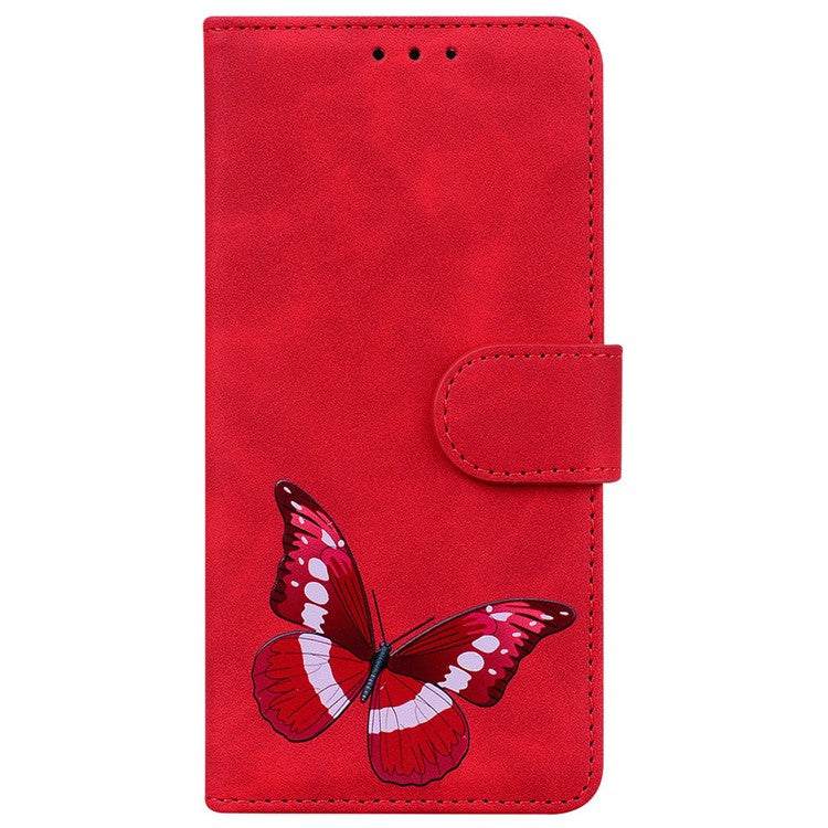 For Xiaomi Poco C75 4G / Redmi 14R 5G / 14C 4G Stand Case PU Leather Phone Cover Butterfly Printed - Red