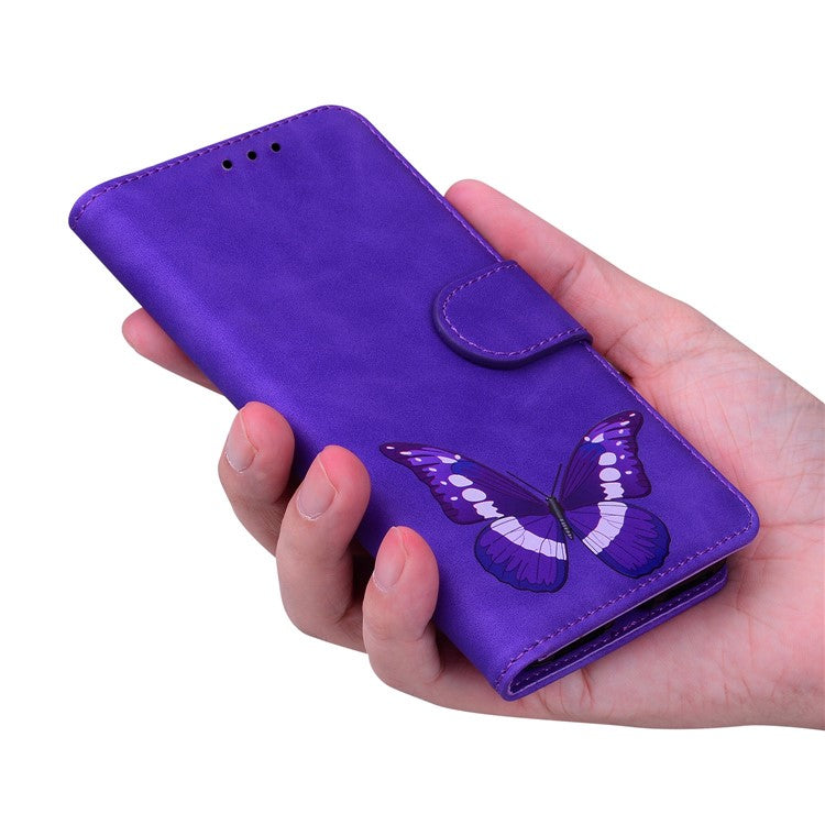 For Xiaomi Poco C75 4G / Redmi 14R 5G / 14C 4G Stand Case PU Leather Phone Cover Butterfly Printed - Purple