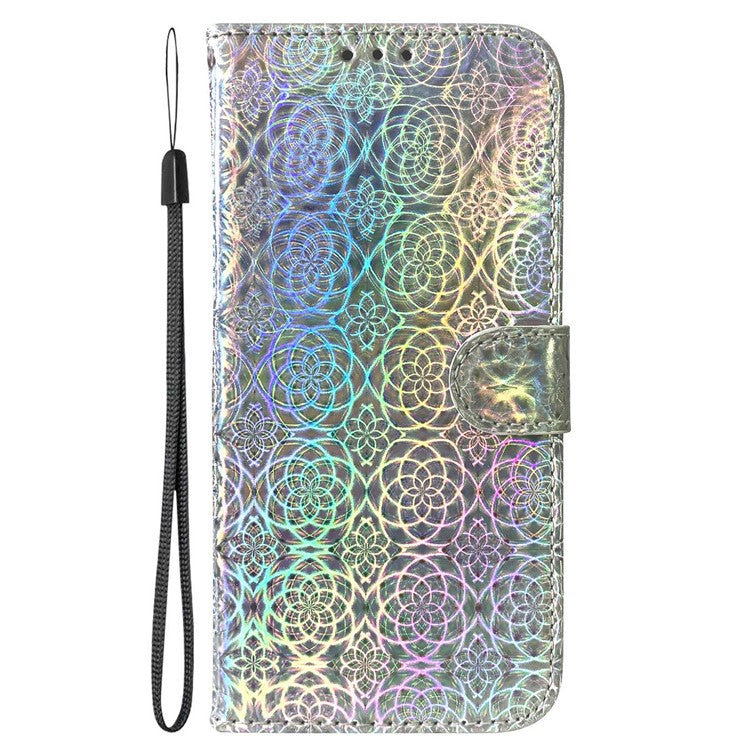 For Xiaomi Poco C75 4G / Redmi 14R 5G / 14C 4G Stand Case Dazzling Flower Leather Phone Cover - Grey