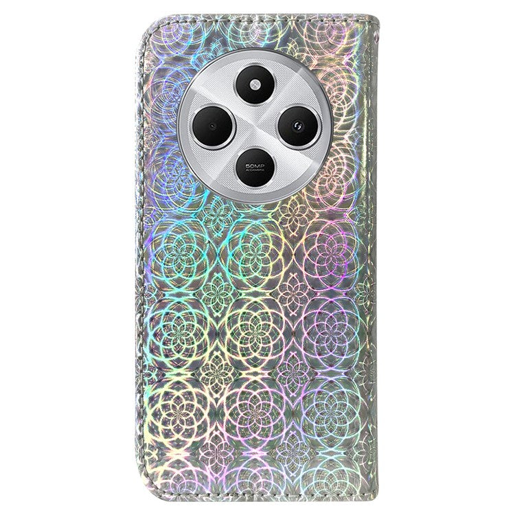 For Xiaomi Poco C75 4G / Redmi 14R 5G / 14C 4G Stand Case Dazzling Flower Leather Phone Cover - Grey