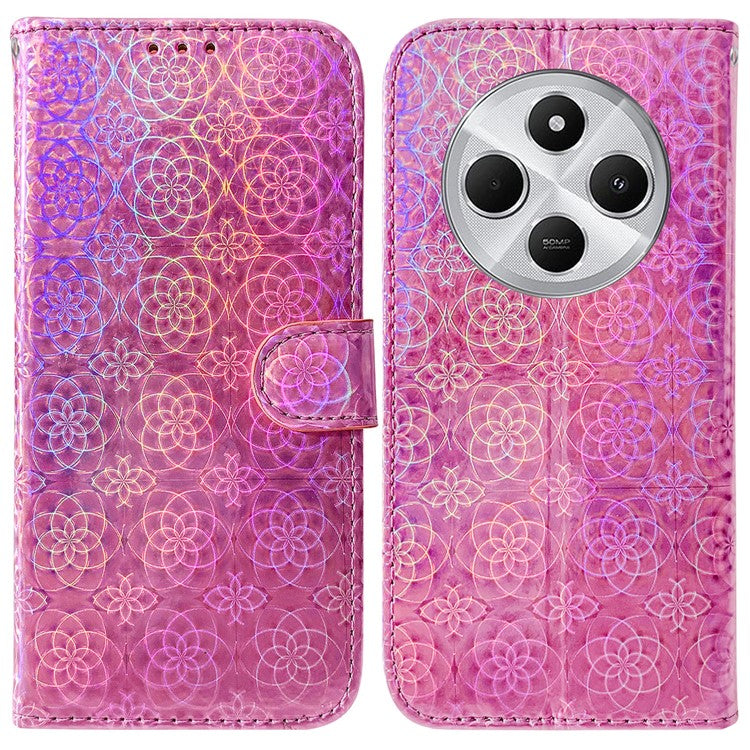 For Xiaomi Poco C75 4G / Redmi 14R 5G / 14C 4G Stand Case Dazzling Flower Leather Phone Cover - Pink