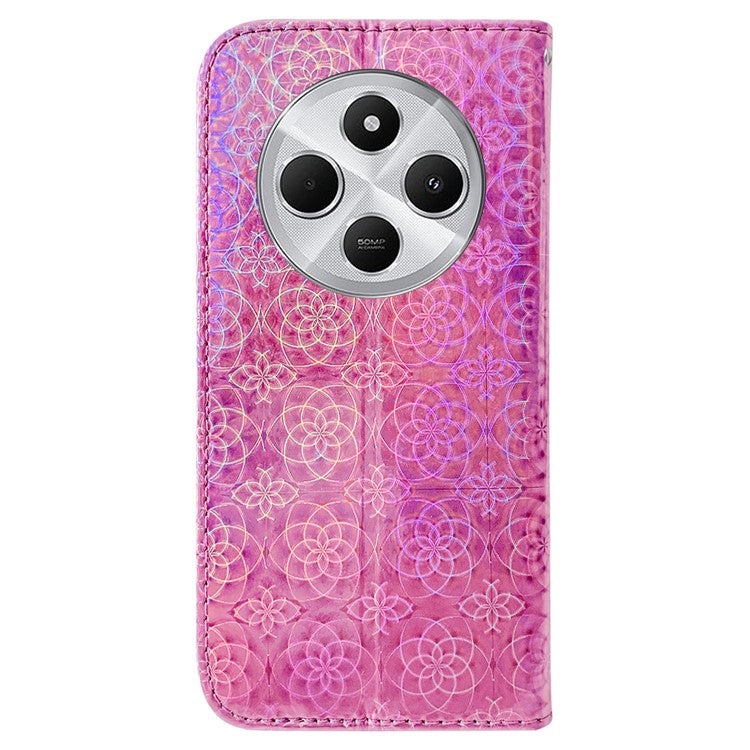 For Xiaomi Poco C75 4G / Redmi 14R 5G / 14C 4G Stand Case Dazzling Flower Leather Phone Cover - Pink