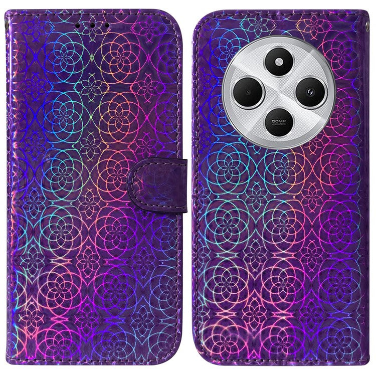 For Xiaomi Poco C75 4G / Redmi 14R 5G / 14C 4G Stand Case Dazzling Flower Leather Phone Cover - Purple