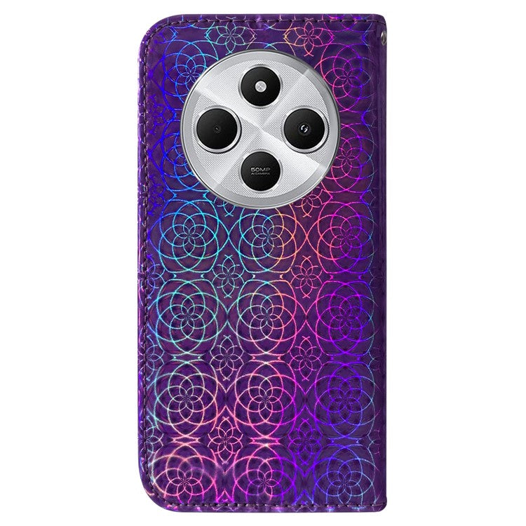 For Xiaomi Poco C75 4G / Redmi 14R 5G / 14C 4G Stand Case Dazzling Flower Leather Phone Cover - Purple