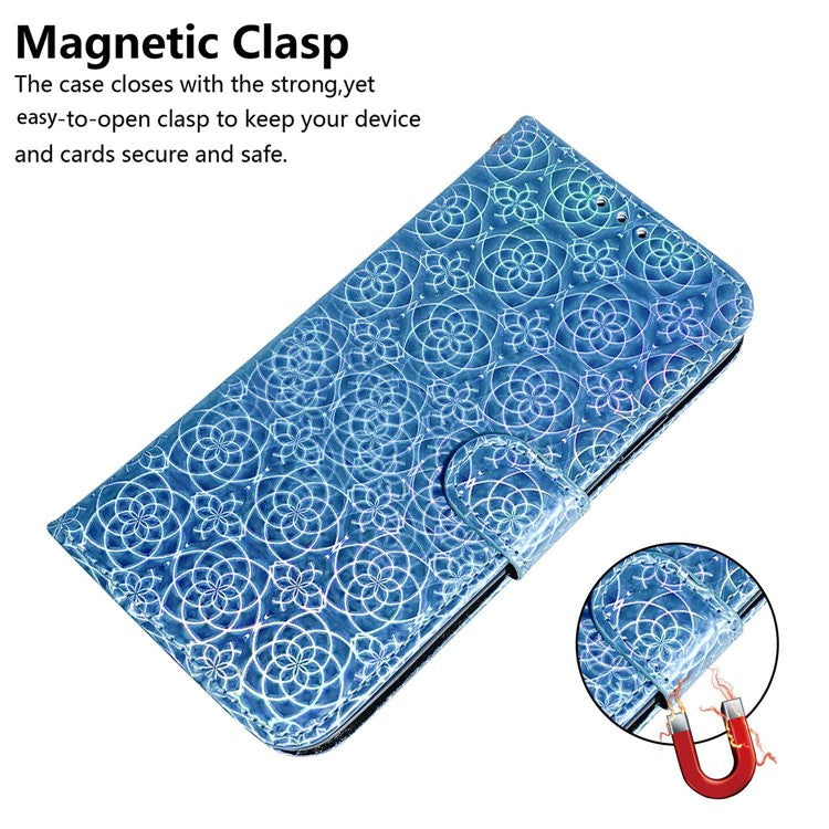 For Xiaomi Poco C75 4G / Redmi 14R 5G / 14C 4G Stand Case Dazzling Flower Leather Phone Cover - Blue