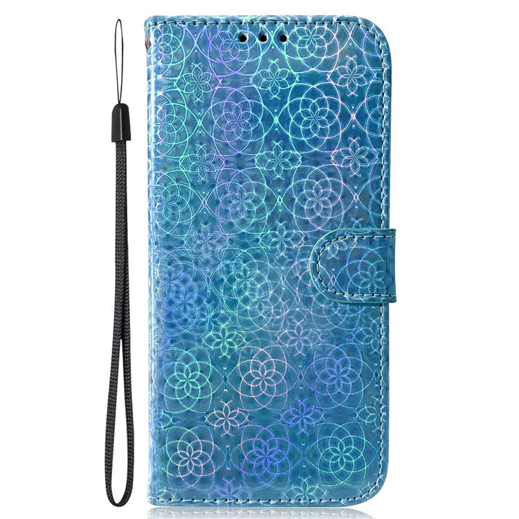 For Xiaomi Poco C75 4G / Redmi 14R 5G / 14C 4G Stand Case Dazzling Flower Leather Phone Cover - Blue