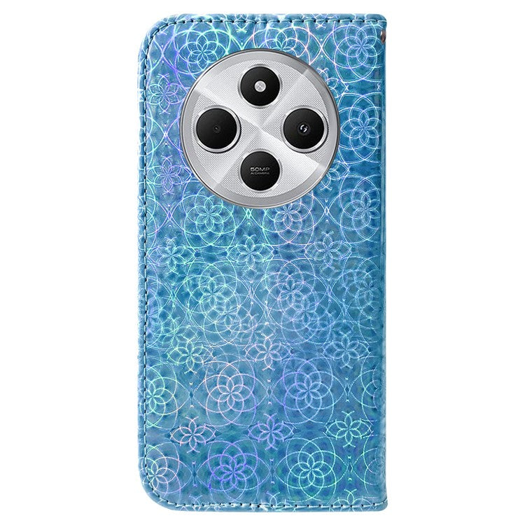 For Xiaomi Poco C75 4G / Redmi 14R 5G / 14C 4G Stand Case Dazzling Flower Leather Phone Cover - Blue