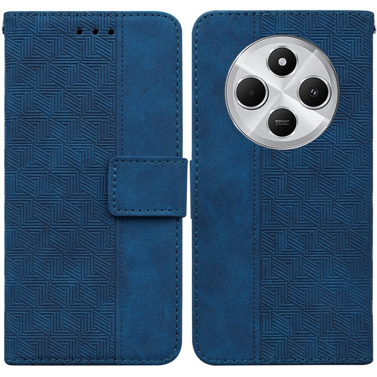 For Xiaomi Poco C75 4G / Redmi 14R 5G / 14C 4G Case Geometry Pattern Leather Wallet Phone Cover - Blue