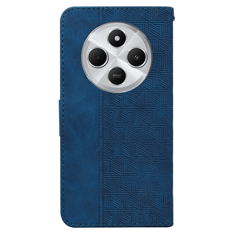 For Xiaomi Poco C75 4G / Redmi 14R 5G / 14C 4G Case Geometry Pattern Leather Wallet Phone Cover - Blue