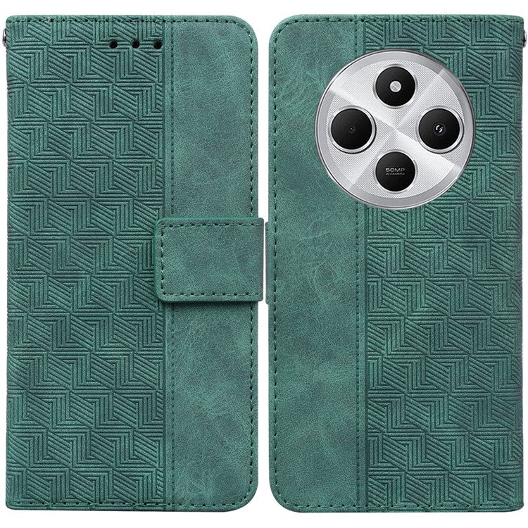 For Xiaomi Poco C75 4G / Redmi 14R 5G / 14C 4G Case Geometry Pattern Leather Wallet Phone Cover - Green