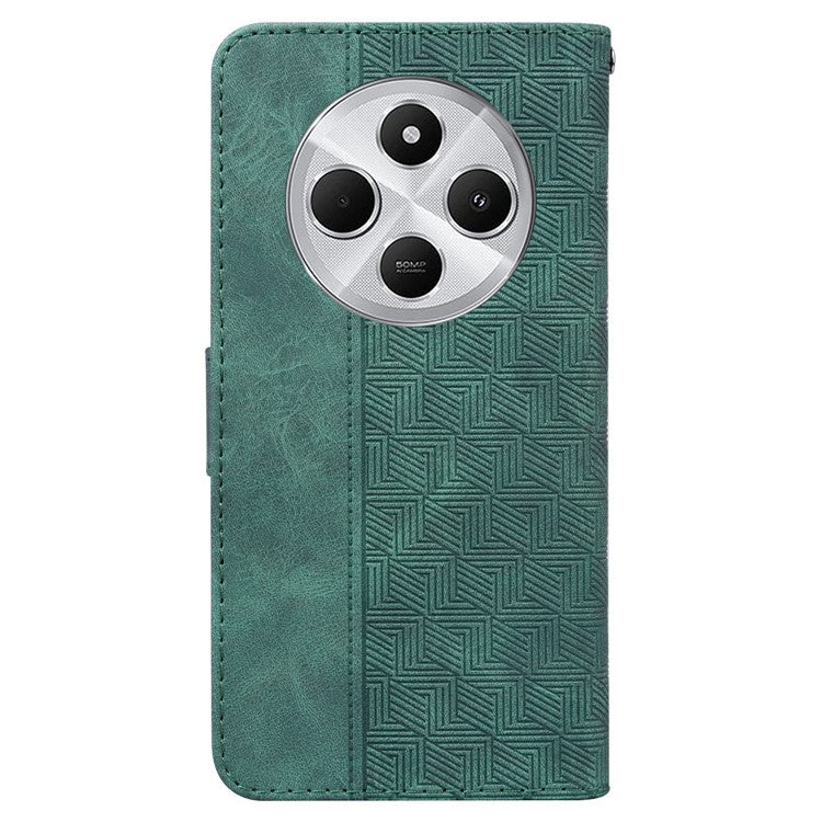 For Xiaomi Poco C75 4G / Redmi 14R 5G / 14C 4G Case Geometry Pattern Leather Wallet Phone Cover - Green