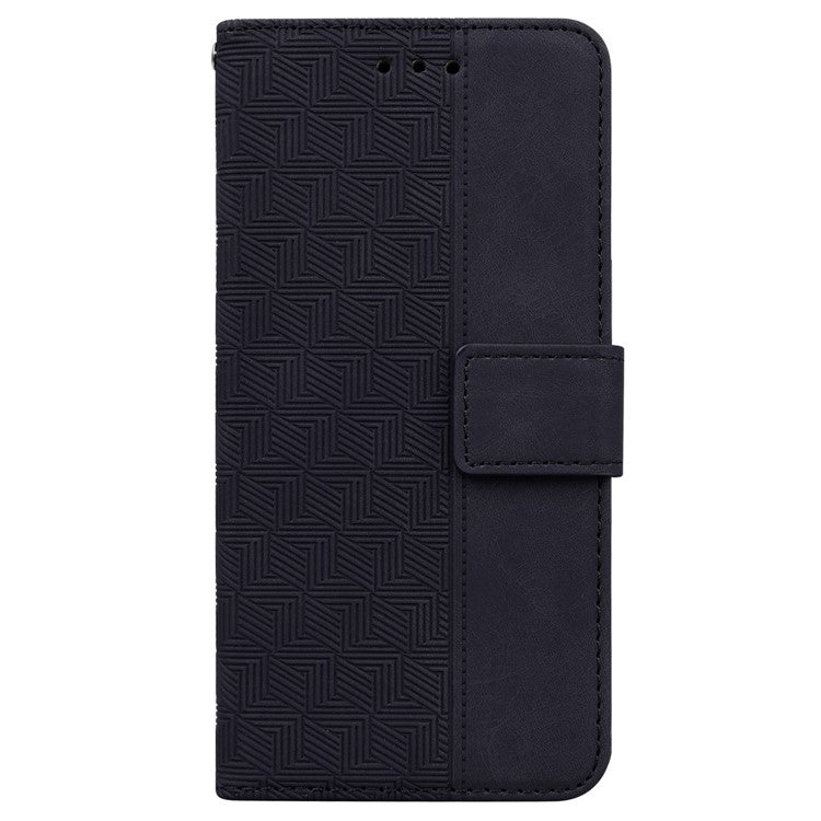 For Xiaomi Poco C75 4G / Redmi 14R 5G / 14C 4G Case Geometry Pattern Leather Wallet Phone Cover - Black