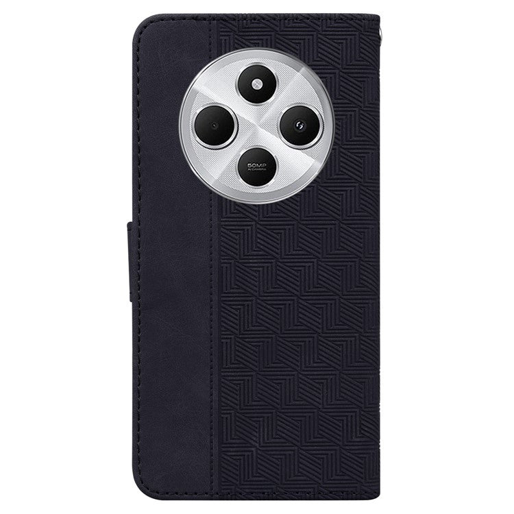 For Xiaomi Poco C75 4G / Redmi 14R 5G / 14C 4G Case Geometry Pattern Leather Wallet Phone Cover - Black