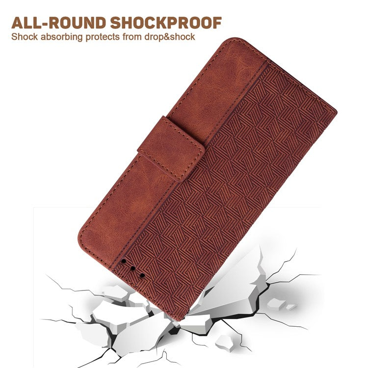 For Xiaomi Poco C75 4G / Redmi 14R 5G / 14C 4G Case Geometry Pattern Leather Wallet Phone Cover - Brown