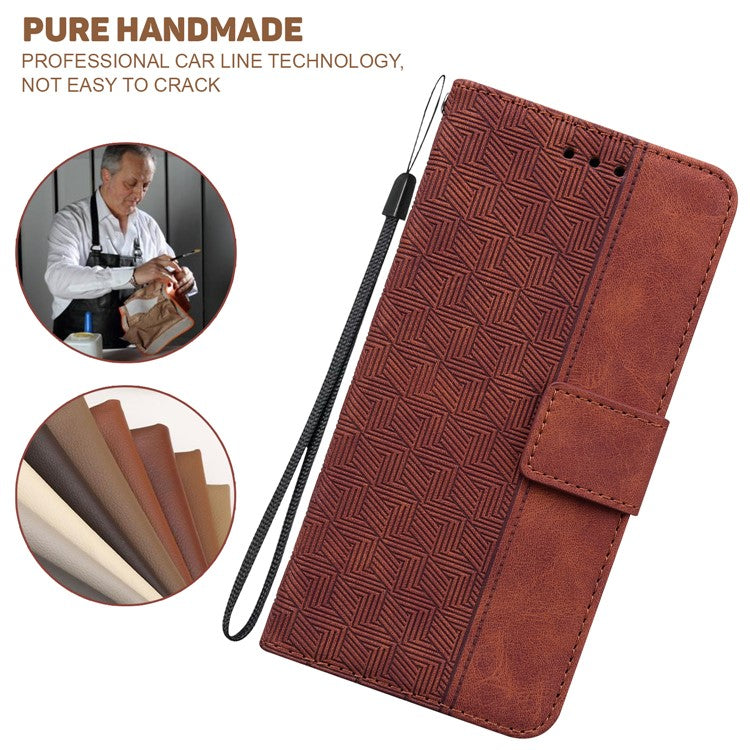 For Xiaomi Poco C75 4G / Redmi 14R 5G / 14C 4G Case Geometry Pattern Leather Wallet Phone Cover - Brown